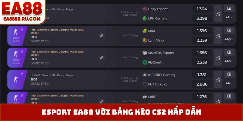 Esport EA88 với bảng kèo CS2 hấp dẫn