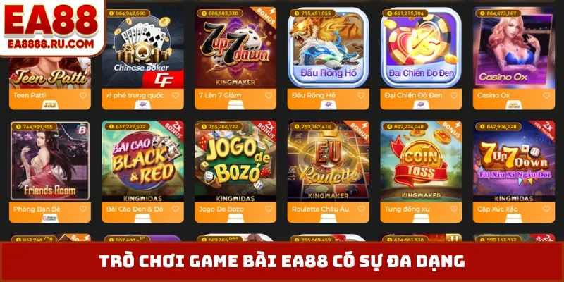 Trò chơi game bài EA88 có sự đa dạng